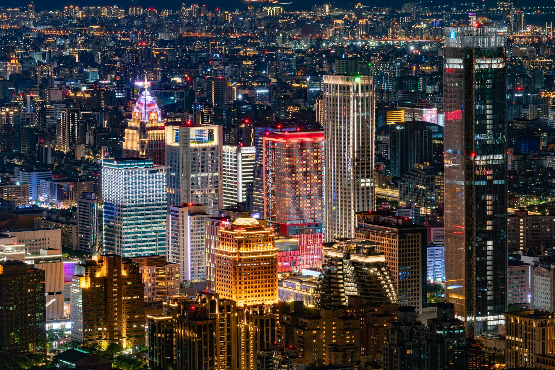 illuminated city at night